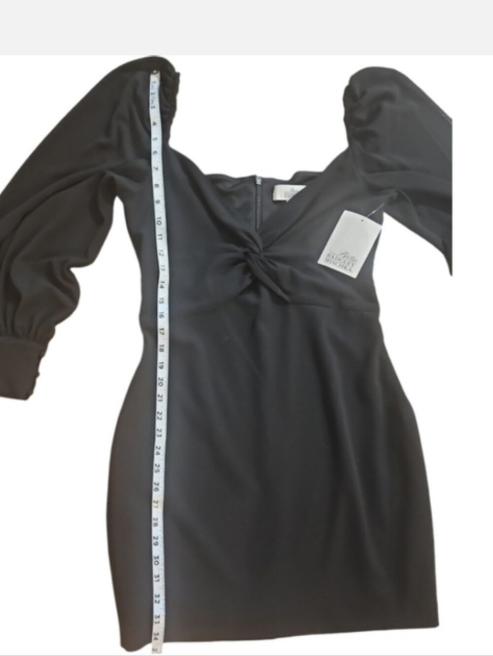 Belle Badgley Mischka Dalia Black Ruched Bodycon Mini Dress Size 8 NWT - Picture 11 of 12